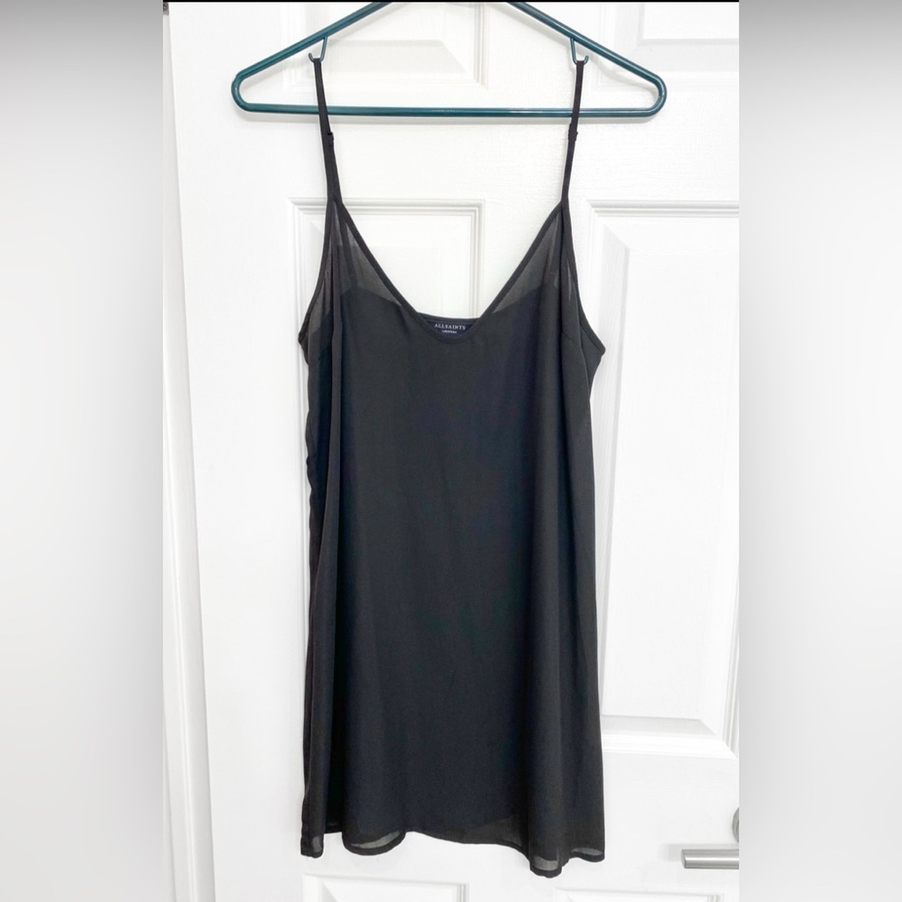 All Saints Black & Gold Embroidered Sheer Dress w/ Slip - Picture 5 of 7